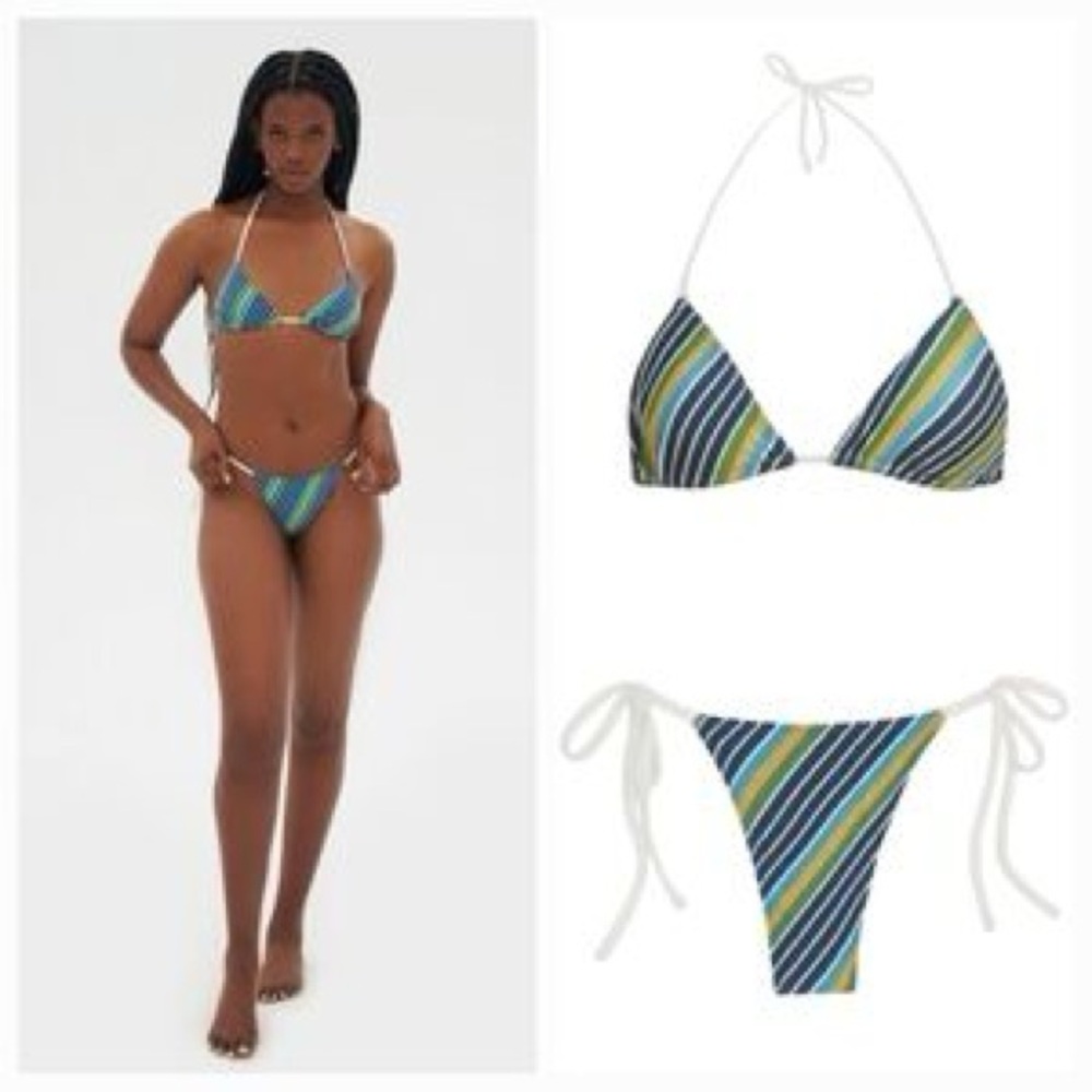 Striped Halter Bikini Set
